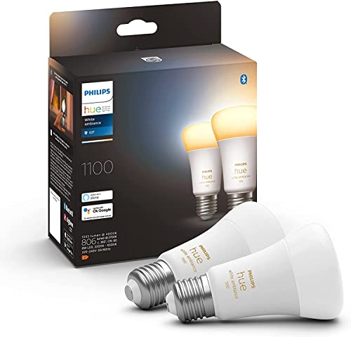 Philips Hue White ambiance - LED light bulb - shape: A60 - E27 - 8 W (equivalent 75 W) - class F - warm to cool white light - 2200-6500 K (pack of 2)