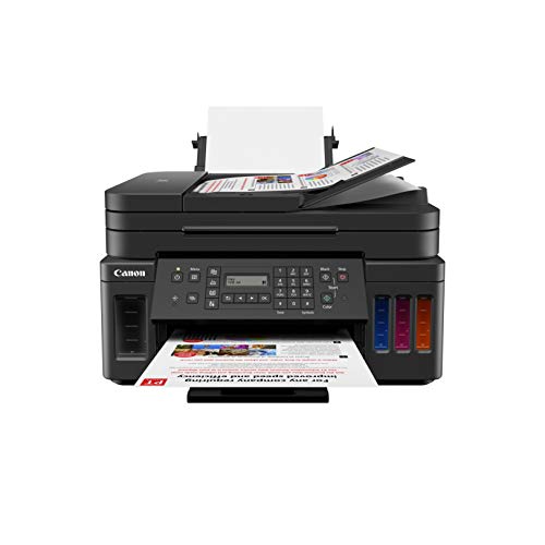 Canon PIXMA G7050. A4 Multifinction Refillable Ink Tank Printer. Print/Copy/Scan/Fax. Mono Print Speed Approx. 13.0 ipm, Colour Print Speed Approx. 6.8 ipm. Auto Duplex Print, Cartridge Yield (Plain paper) Black: 6,000 pages, Colour: 7,700 pages. Cassette: Max. 250 sheets. Automatic Document Feeder Up to 35 Sheets. Hi-Speed USB Ethernet: Wi-Fi: IEEE802.11 b/g/n Apple AirPrint Google Cloud Print. Windows and MacOS iOS, Android