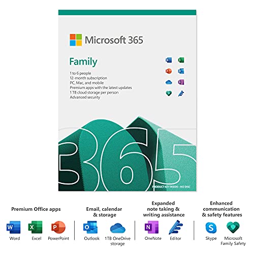 Microsoft 365 Family - Box pack (1 year) - up to 6 people - medialess, P8 - Win, Mac, Android, iOS - English - Eurozone