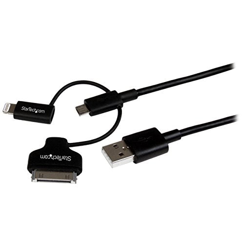 Startech 1m 8-Pin Lightning, 30-Pin Dock Connector, Micro USB to USB Charge and Sync Cable for Apple iPhone, iPod - Black