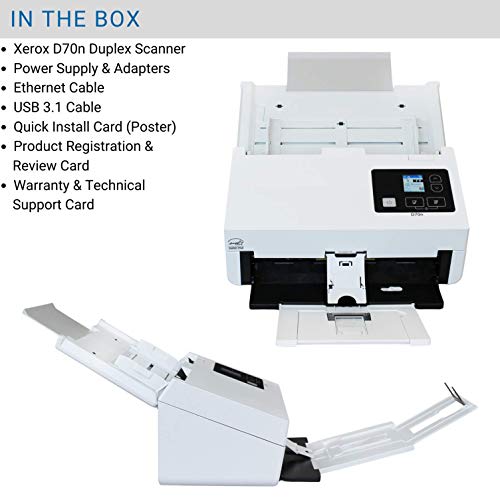 Xerox D70n. A4 Network Scanner. Speeds up to 90 ppm / 180 ipm at 200 & 300 dpi, 100-sheet ADF tray,** wide paper path, 15,000-sheet daily duty cycle, Gigabit Ethernet or USB connectivity, On-Board image processing, 3 Year Warranty, Windows Only