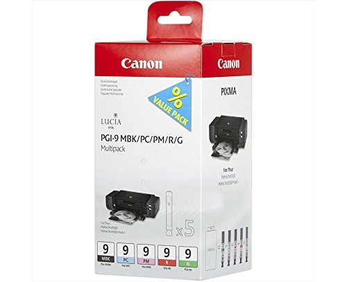 Best Value Canon PGI-9 (Yield: 845 Black/393 Cyan/215 Magenta/765 Red/635 Green Pages) Matte Black/Photo Cyan/Photo Magenta/Red/Green Ink Cartridge Pack of 5