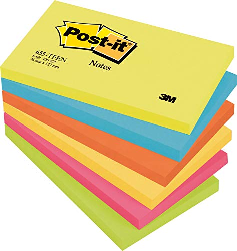 Best Value Post-it Notes in Energetic Colours in extra large - - 1 x 6 Pads in vibrant colours with 100 sheets per pad (76 x 127 mm)