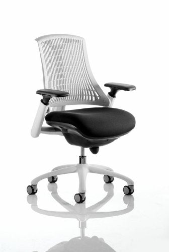 Flex Task Operator Chair Black Frame Black Fabric Seat Moonstone White Back With Arms OP000048