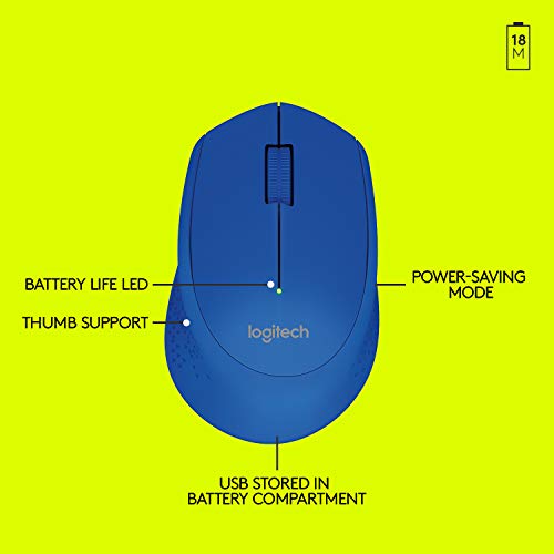 Logitech M280 - Mouse - right-handed - optical - 3 buttons - wireless - 2.4 GHz - USB wireless receiver - blue