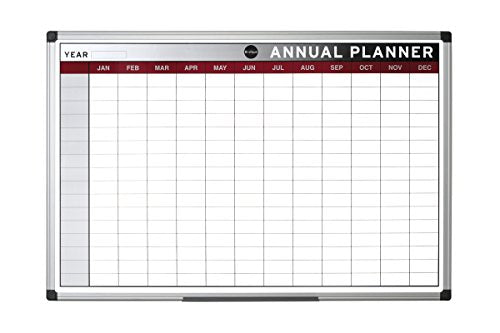 Best Value Bi-Office Annual Planner, Magnetic Aluminium frame, 90 x 60 cm
