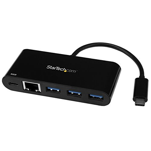 StarTech.com HB30C3AGEPD USB C Hub with Power Delivery, 3 Port USB-C to USB-A (3x) and GbE RJ45 (1x), USB to Ethernet, USB Port Expander