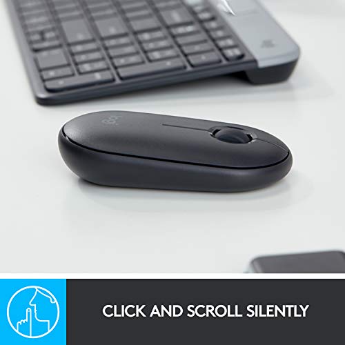 Logitech Pebble M350 - Mouse - optical - 3 buttons - wireless - Bluetooth, 2.4 GHz - USB wireless receiver - graphite