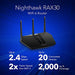 NETGEAR Nighthawk RAX30 - Wireless router - 4-port switch - GigE - 802.11a/b/g/n/ac/ax - Dual Band