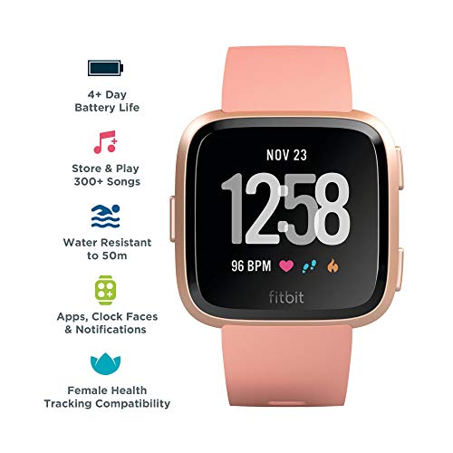 Fitbit Versa - Rose gold aluminium - smart watch with band - peach - Bluetooth, NFC