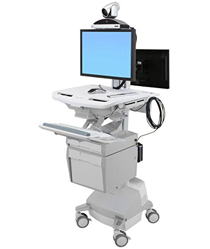 Ergotron StyleView Telemedicine - Cart for 2 LCD displays / keyboard / mouse / CPU / notebook / camera / scanner (open architecture) - medical - aluminium, zinc-plated steel, high-grade plastic - grey, white, polished aluminium - screen size: up to 24" - output: AC 230 V - 66 Ah - Lead Acid