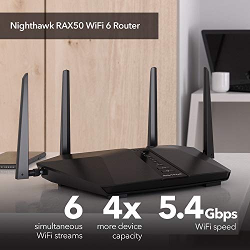 Netgear Nighthawk RAX50 - Wireless router - 4-port switch - GigE - 802.11a/b/g/n/ac/ax - Dual Band