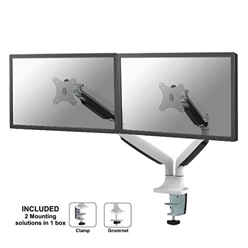 NewStar NeoMounts Full Motion Dual Desk Mount (clamp & grommet) for two 10-32" Monitor Screens, Height Adjustable (gas spring) - White - Desk mount for 2 LCD displays - white - screen size: 10"-32"