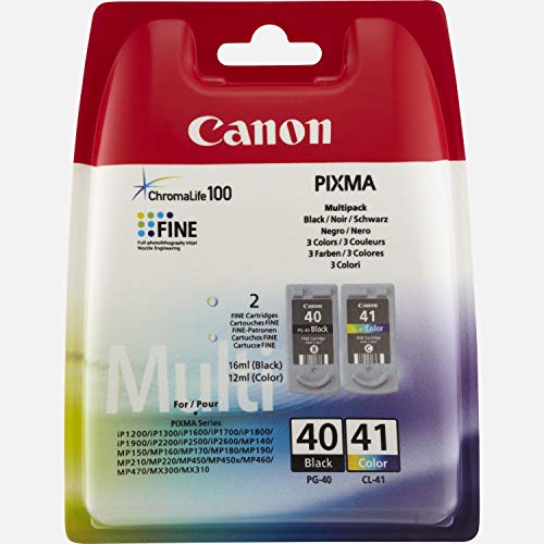 Canon PG-40 CL41 - 0615B051 - 1 x Black,1 x Cyan,1 x Magenta,1 x Yellow - Multipack - Ink tank - For FAX JX210, PIXMA iP1800,iP1900,iP2600,MP140,MP190,MP210,MP220,MP470,MX300,MX310