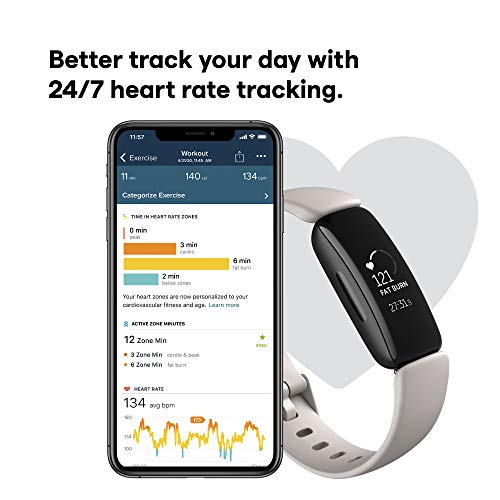 Fitbit Inspire 2 - Black - activity tracker with band - silicone - lunar white - band size: S/L - monochrome - Bluetooth