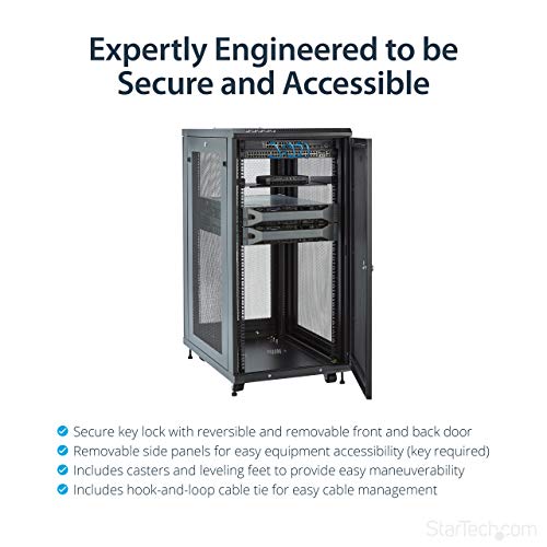 StarTech.com 24U Server Rack Cabinet - 4-Post Adjustable Depth (2" to 30") Network Equipment Rack Enclosure w/ Casters/Cable Management (RK2433BKM)