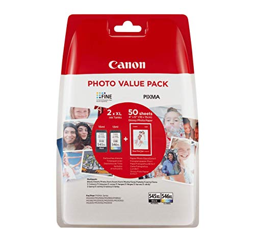 Canon PG-545 XL/CL-546XL Photo Value Pack - 2-pack - High Yield - black, colour (cyan, magenta, yellow) - original - 100 x 150 mm 50 sheet(s) blister - ink cartridge / paper kit - for PIXMA TR4550, TR4551, TS205, TS305, TS3350, TS3351, TS3352, TS3355, TS3450, TS3451, TS3452