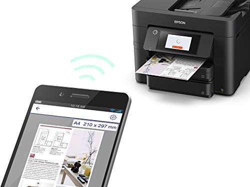 WorkForce Pro WF-4830DTWF, Inkjet Printers, MicroBusiness/Multi-fuction, A4, 4 Ink Cartridges, KCYM, Print, Scan, Copy, Fax, Yes (A4, plain paper), Touchscreen, 4,800 x 2,400 DPI, 36 pages/min Monochrome (plain paper 75 g/m2), 22 pages/min Colour (plain paper 75 g/m2), 500 Sheets Maximum, 1,200 DPI x 2,400 DPI (Horizontal x Vertical), 50 pages, USB host, Wi-Fi Direct, Hi-Speed USB - compatible with USB 2.0 specification, Wireless LAN IEEE 802.11b/g/n, Near Field Communication (NFC), Ethernet int