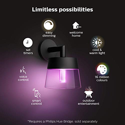 Philips Hue White and Color Ambiance Attract - Wall lamp - LED - 8 W (equivalent 49 W) - 16 million colours - 2000-6500 K - black