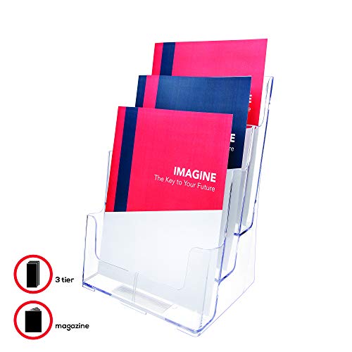 Best Value Deflecto Multi-tier Literature Display Holder for Wall or Desktop 3 x A4 Pockets Clear ,24.1 x 32.1 x 20.3 cm