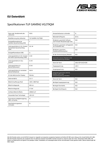 ASUS TUF Gaming VG279QM - LED monitor - 27" - 1920 x 1080 Full HD (1080p) @ 280 Hz - IPS - 400 cd/m - 1000:1 - DisplayHDR 400 - 1 ms - 2xHDMI, DisplayPort - speakers