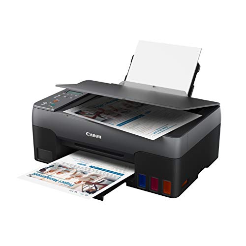 Canon PIXMA G2560 MegaTank Printer, Print/Copy/Scan. Up to 4800 x 1200 dpi, 10.8 ipm(mono), approx. 6 ipm (Colour), Borderless Printing. Cartridges  GI-51. Yield Black: 6,000 pages. Colour: 7,700 pages. Windows, Mac OS, Chrome OS, USB