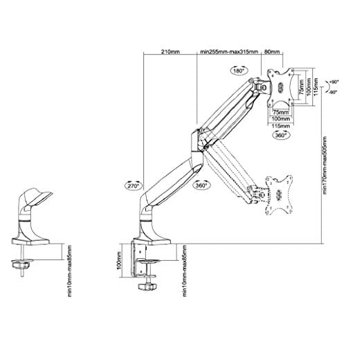 NewStar NeoMounts Full Motion Desk Mount (clamp & grommet) for 10-32" Monitor Screen, Height Adjustable (gas spring) - White - Desk mount for LCD display - white - screen size: 10"-32"