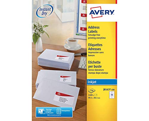 Best Value AverY Self Adhesive Address Mailing Labels, Inkjet Printers, 14 Labels Per A4 Sheet, 1400 labels, QuickDRY (J8163)