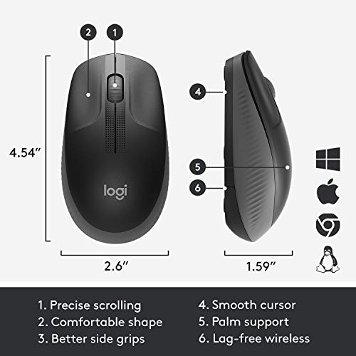 Logitech M190 - Mouse - optical - 3 buttons - wireless - USB wireless receiver - charcoal