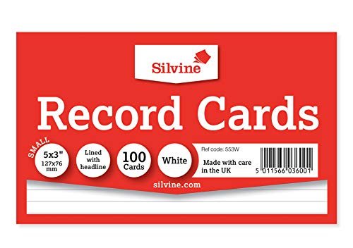 Silvine Record Cards 127x76mm Ruled White