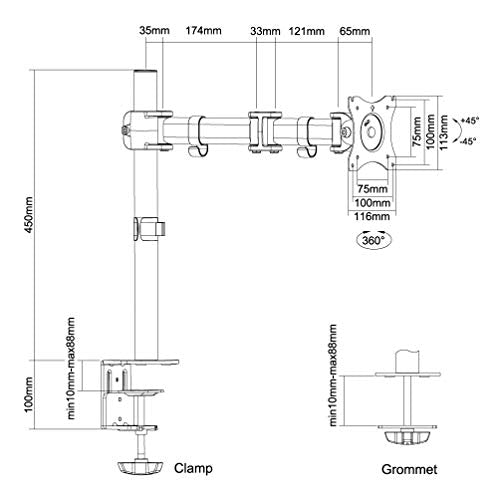 Neomounts by Newstar Select NM-D135 - Mounting kit - for LCD display (full-motion) - white - screen size: 10"-30" - clamp mountable, grommet, desk-mountable