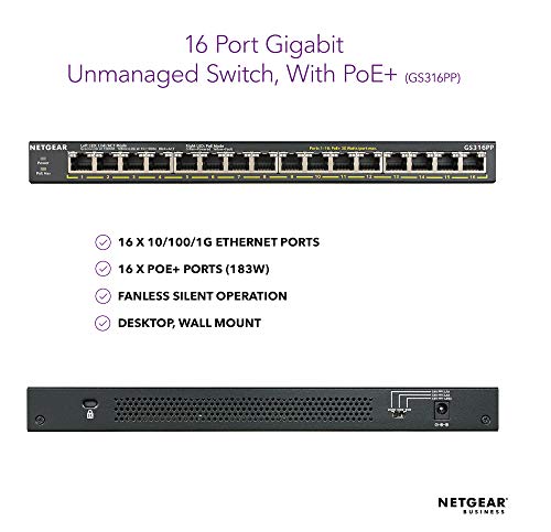 NETGEAR GS316PP - Switch - unmanaged - 16 x 10/100/1000 (PoE+) - desktop, wall-mountable - PoE+ (183 W)