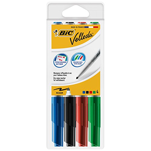 Best Value BIC Velleda 1741 Whiteboard Pens - Assorted Colours, Plastic Wallet of 4