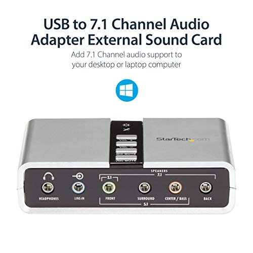 StarTech.com 7.1 USB Sound Card - External Sound Card for Laptop with SPDIF Digital Audio - Sound Card for PC - Silver (ICUSBAUDIO7D)