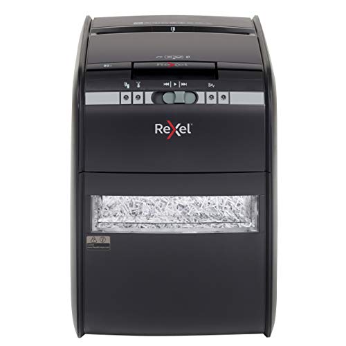 Best Value Rexel Auto+ 90X Auto Feed 60 Sheet Cross Cut Shredder for Home or Home Office (Occasional use), 20 Litre Bin, Includes Shredder Oil Sheet, Black, 2103080A