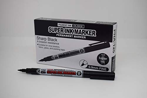 Best Value Uni-Ball 147540 Super Ink Permanent Marker Quick-drying Fade-free 0.9mm Line Ref 9001410 - Black [Pack of 12]