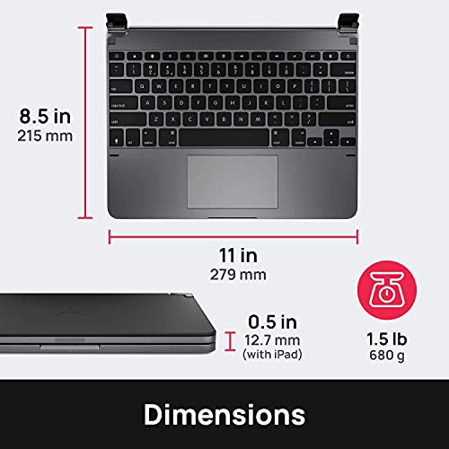 Brydge Pro Plus 12.9 Inch QWERTY English Bluetooth Wireless Keyboard for Apple iPad Pro Backlit Keys Integrated Trackpad Space Grey