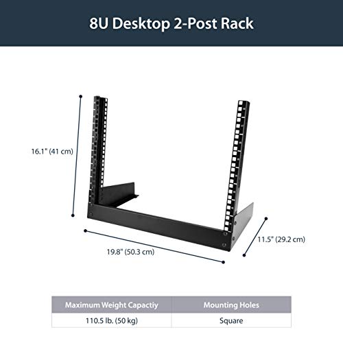 StarTech.com (RK8OD) 8U Open Frame Rack, Steel, 2 Post Free Standing Desktop Server Room Rack for Computer/AV/Media and IT Equipment
