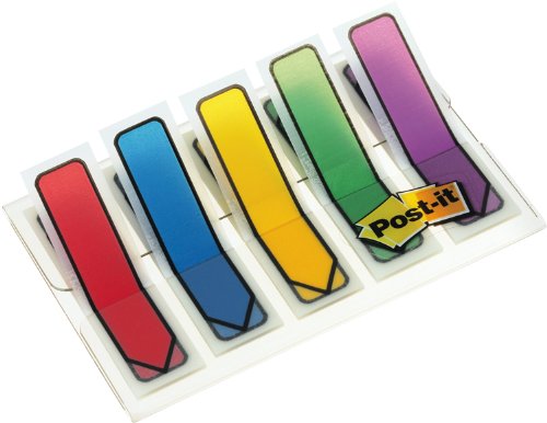 Best Value Post-it Index Arrows - 5 Colours - 20 of Each Colour - Clear Dispenser - 12mm