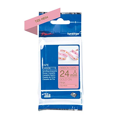 Brother TZe-RE54 - Satin - gold on pink - Roll (2.4 cm x 4 m) 1 roll(s) ribbon tape - for Brother PT-D600, P-Touch PT-3600, D600, D800, E550, P750, P900, P950, P-Touch EDGE PT-P750