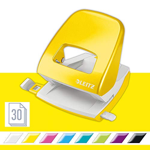 Best Value Leitz Hole Punch, 30 Sheets, Guide Bar with Format Markings, Metal, WOW Range, 50081016 - Yellow