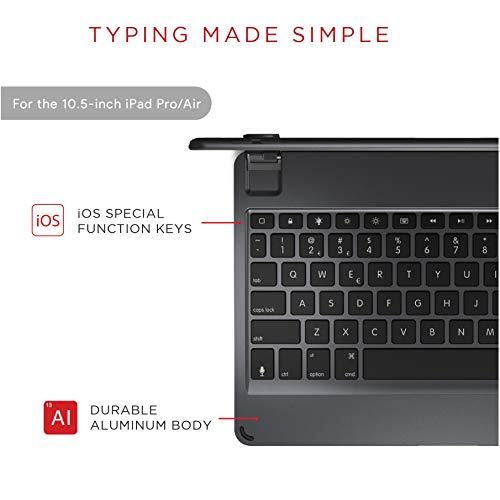 Brydge 10.5 Inch QWERTY English Bluetooth Wireless Keyboard for Apple iPad Pro Lightweight Aluminium Body Backlit Keys Space Grey