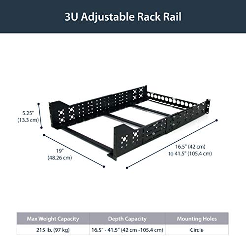 Startech 3U Fixed 19 inch Adjustable Depth Universal Server Rack Rails