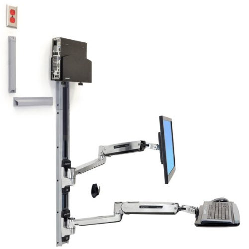 Ergotron LX Sit-Stand Wall Mount System - Mounting kit (wall arm, CPU holder, mouse holder, 2 track covers, keyboard arm, 2 cable channels, wrist rest) for LCD display / keyboard / mouse / CPU - polished aluminium - screen size: 42" - wall-mountable