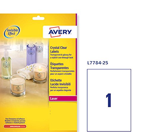 Best Value Avery L7784-25 Self-Adhesive Crystal Clear Transparent Labels, 1 Label Per A4 Sheet