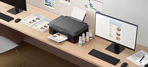 Canon PIXMA G2520 MegaTank Printer, Print/Copy/Scan,  Up to 4800 x 1200 dpi,  9.1 ipm(mono), approx. 5.0 ipm (Colour), Borderless Printing. Cartridges  GI-51. Cartridge Yield (Plain Paper) Black: 6,000 pages. Colour: 7,700 pages. Windows, Mac OS. USB