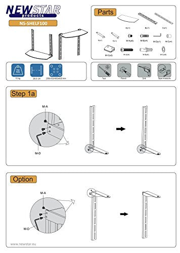 NewStar AV Equipment Shelf for Sky/Virgin/BT/Freeview Box, Xbox, Playstation, DVD and Bluray Players - Black - Shelf for audio/video components - black