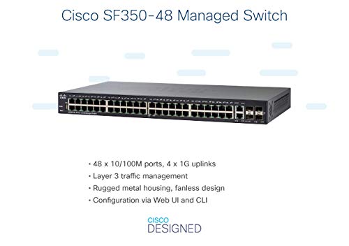 Cisco Small Business SF350-48 - Switch - L3 - Managed - 48 x 10/100 + 2 x 10/100/1000 + 2 x combo Gigabit SFP - rack-mountable