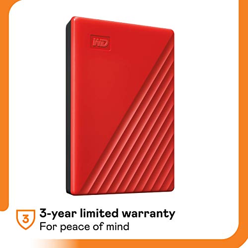 WD My Passport WDBPKJ0040BRD - Hard drive - encrypted - 4 TB - external (portable) - USB 3.2 Gen 1 - 256-bit AES - red