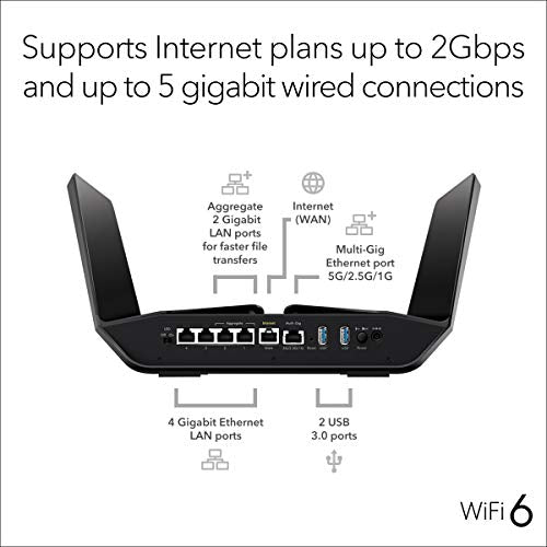 NETGEAR Nighthawk RAX120 - Wireless router - 5-port switch - GigE, 5 GigE, 2.5 GigE - 802.11a/b/g/n/ac/ax - Dual Band
